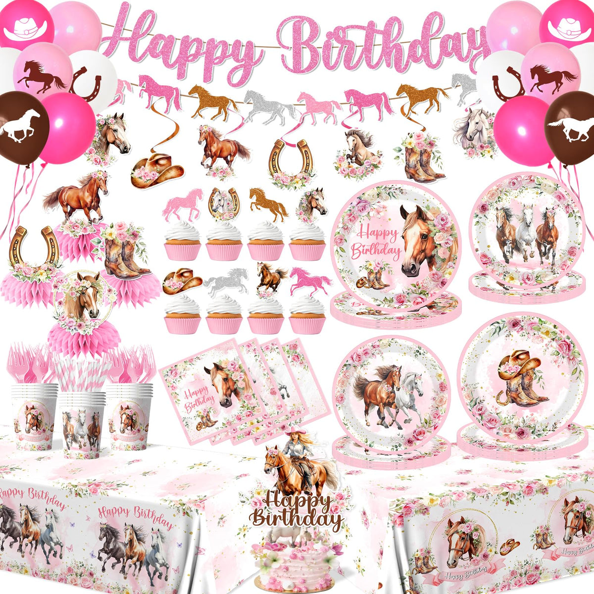 Guzbewu horse party banner elevates the cowgirl birthday vibe