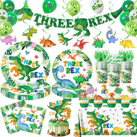 Guzbewu Three Rex banner for a bold dinosaur birthday backdrop.