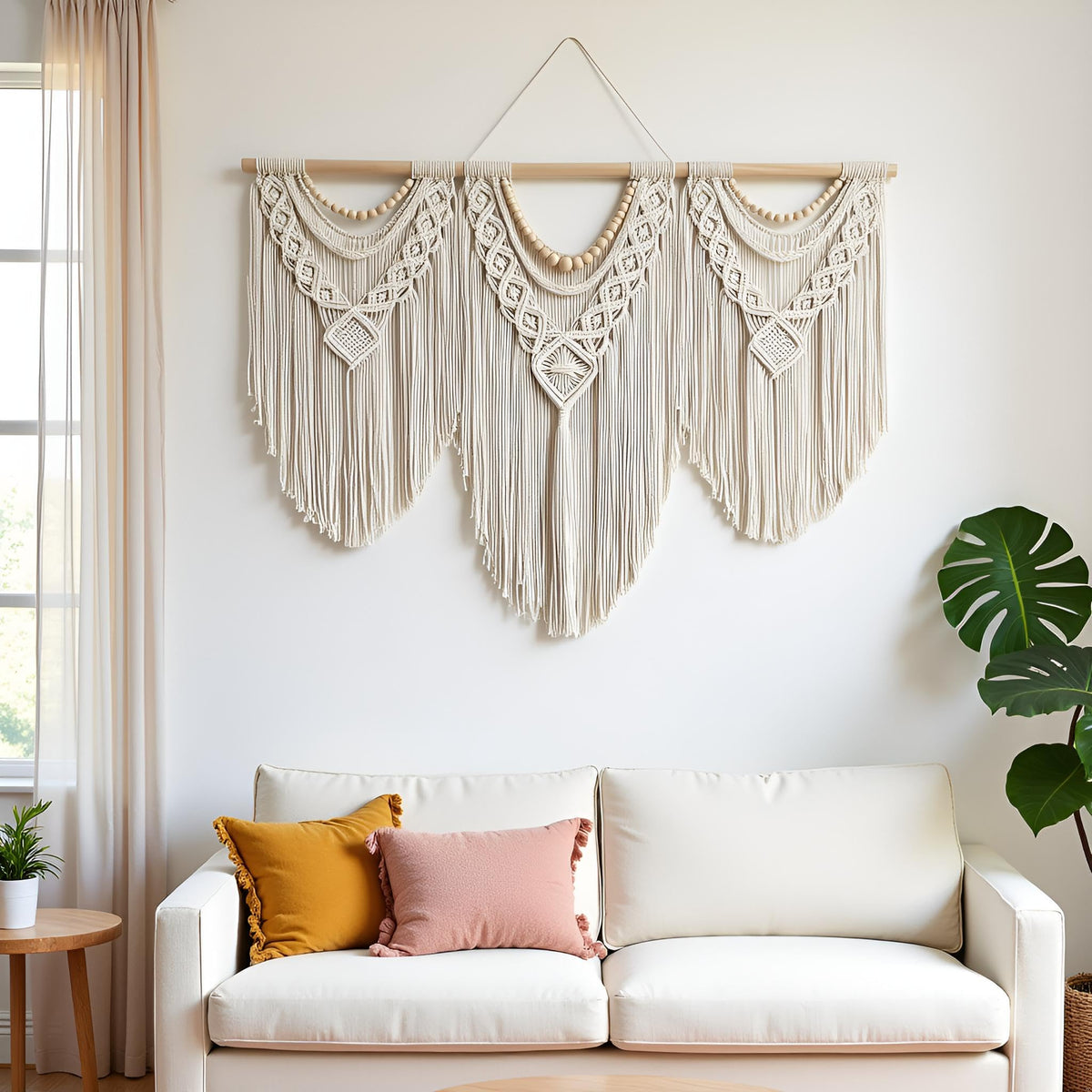Guzhiou 43x32 inch tapestry framed by bed or doorway for balance.