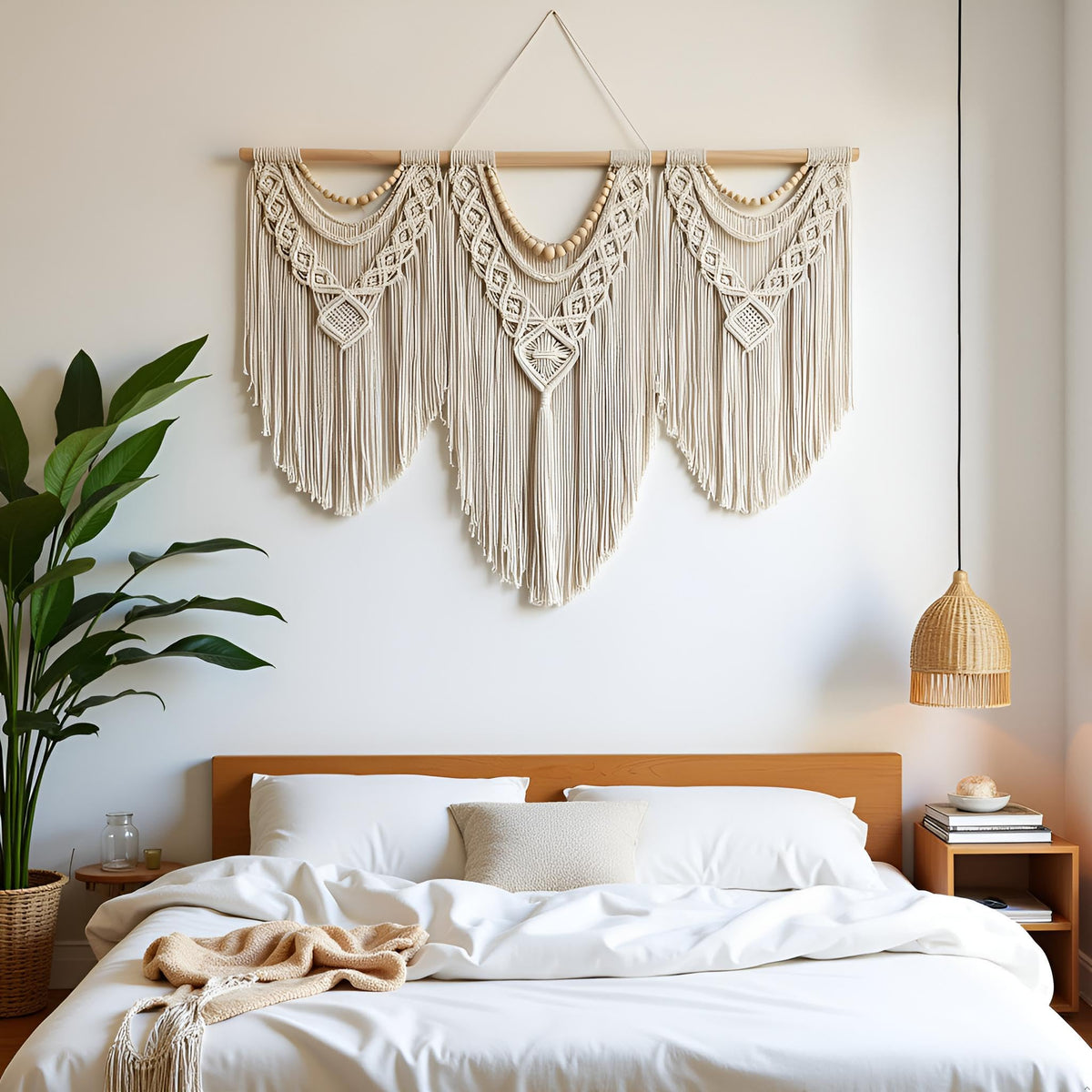 Guzhiou boho tapestry fringe close-up highlighting knot detail and texture.