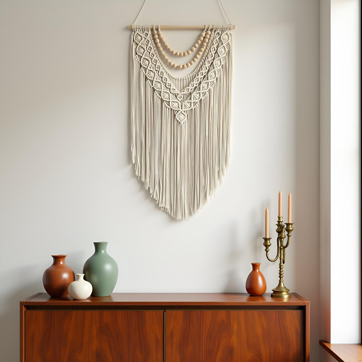 Guzhiou boho wall art in natural fibers complements modern and rustic spaces