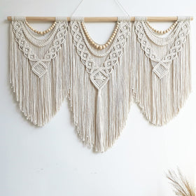 Guzhiou large macrame wall hanging with wooden dowel for bold room decor.