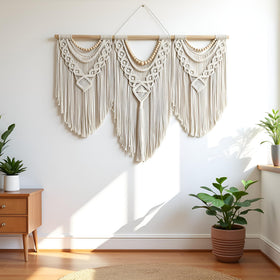 Guzhiou macrame wall decor in living space adds warm focal point.