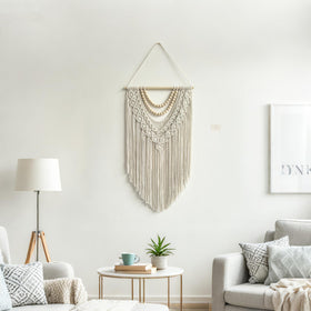 Guzhiou macrame wall hanging with wood dowel is easy to display
