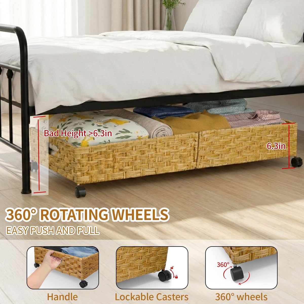 Gvztxoe 40L capacity underbed bin helps store sheets and blankets.