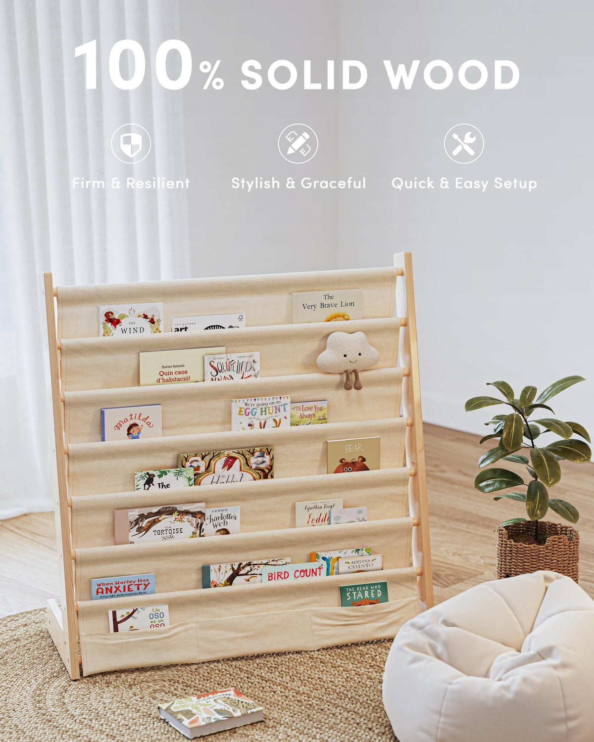 G&W Gruwald Kids Bookshelf in sturdy canvas fabric with kid-friendly look.