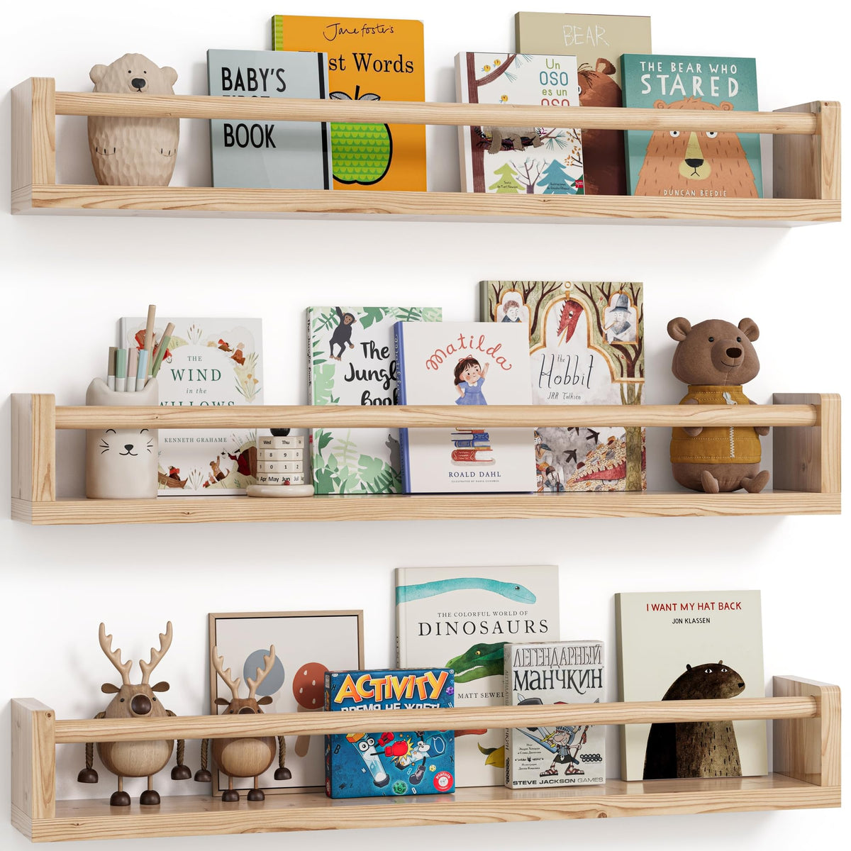 G&amp;W Gruwald nursery book shelves set of 3 wall shelves for kid-friendly organization