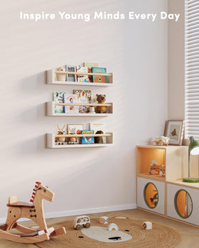 G&amp;W Gruwald floating shelves pair with books and keepsakes neatly.