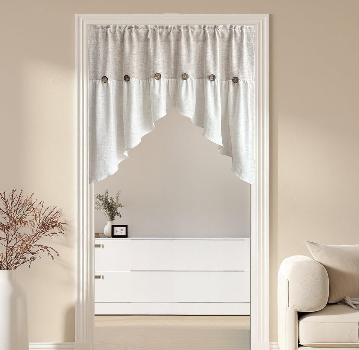 Gxi beige linen curtain swag for bathroom privacy with airy natural look