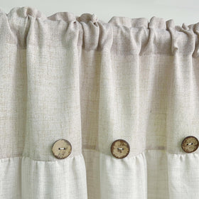 Gxi beige linen curtain swag highlighting wooden button detail