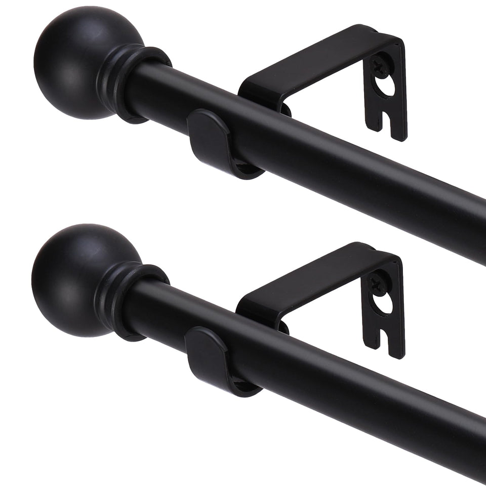 GXOACKJ 2-pack black curtain rods shown in a living room window demonstrate versatile use.