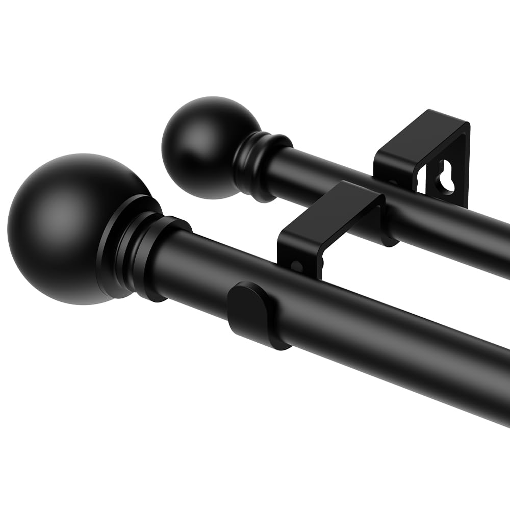 GXOACKJ double curtain rod in black for 72-144 inch windows supports heavy drapes