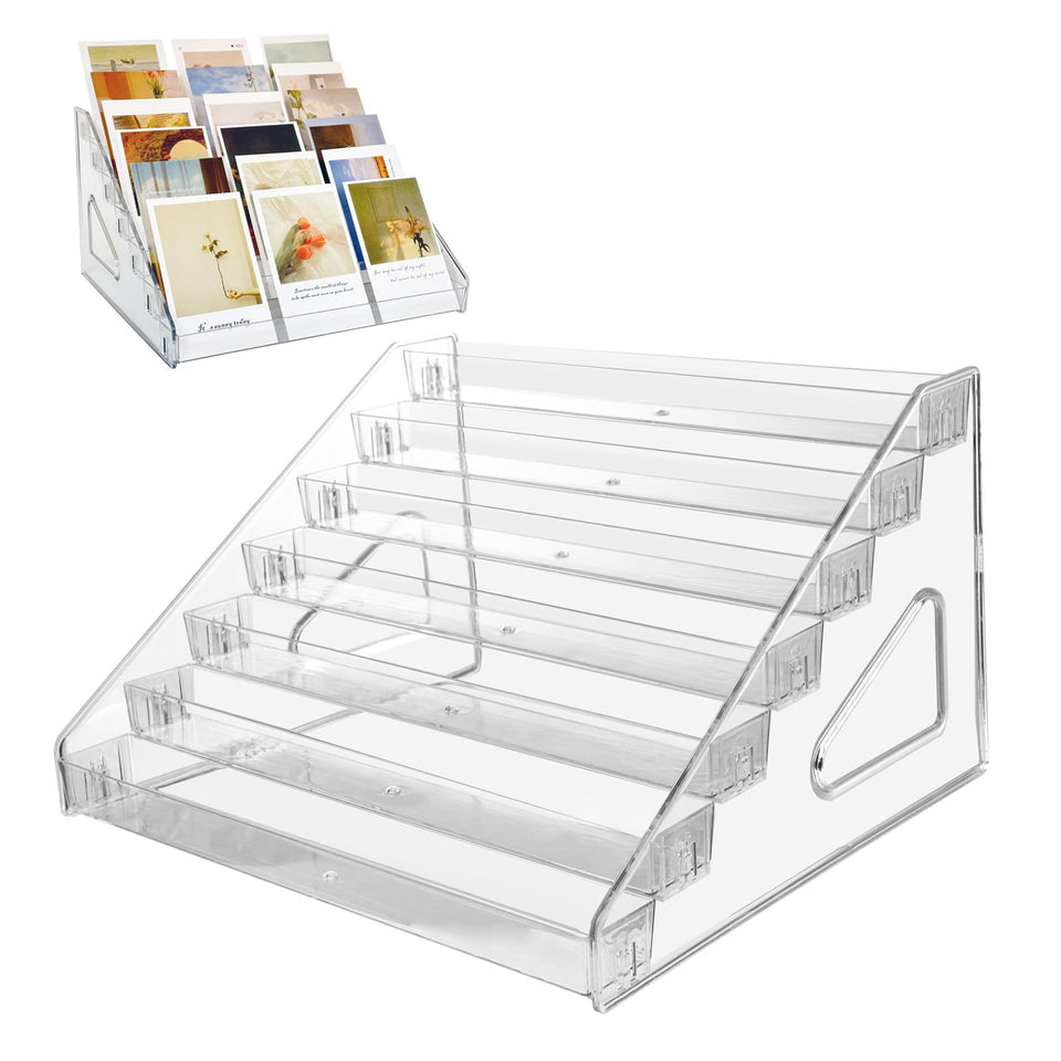 GYSLEOT 2-pack 7-tier acrylic card display stand front view for organized card showcases