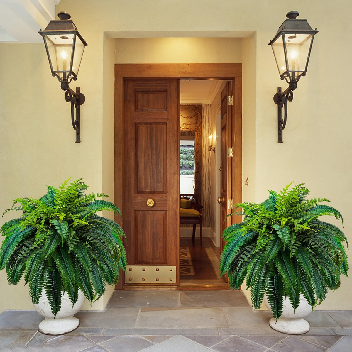 GYERB 88-leaves Boston fern texture close-up, durable, realistic decor