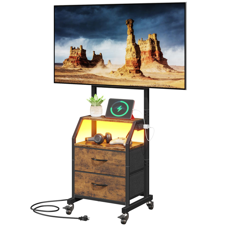 GYIIYUO rolling TV stand with mount for 32-55 inch TVs, flexible viewing.
