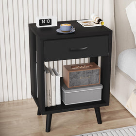 GYIIYUO nightstand open wood shelf detail for easy daytime access.