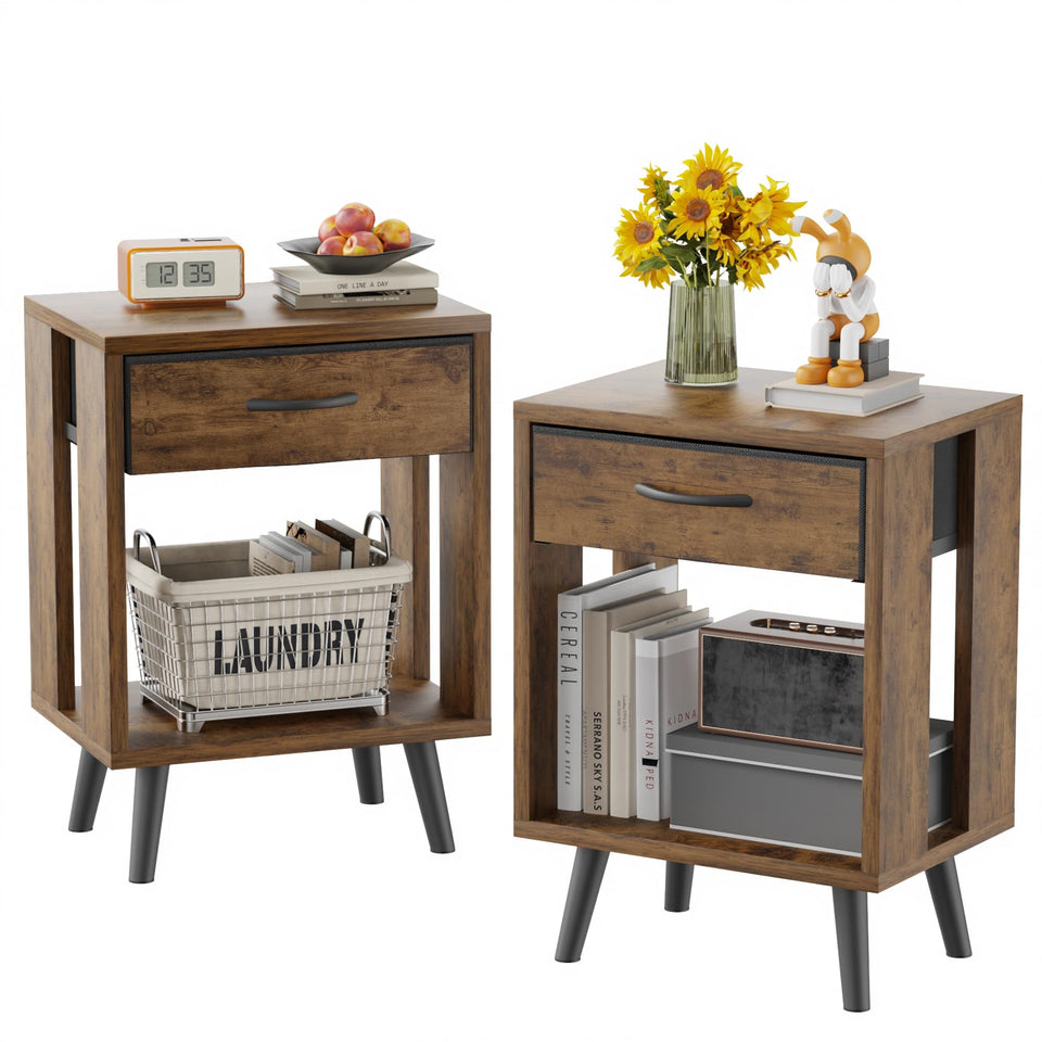 GYIIYUO nightstand set with fabric drawers and open shelves for organized bedside storage.
