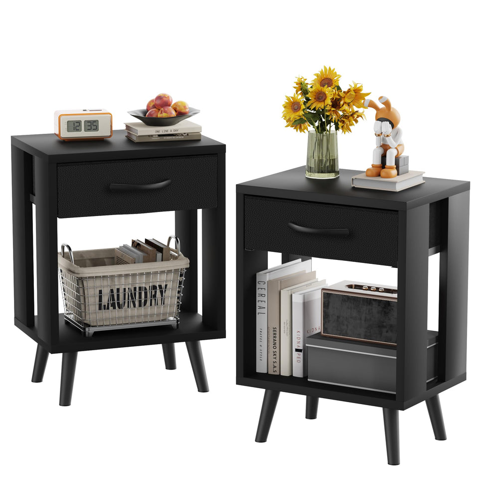 GYIIYUO nightstands set with fabric drawer and open wood shelf for organized bedside storage.