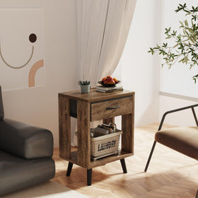 GYIIYUO nightstands in dark rustic brown finish complement modern bedrooms.