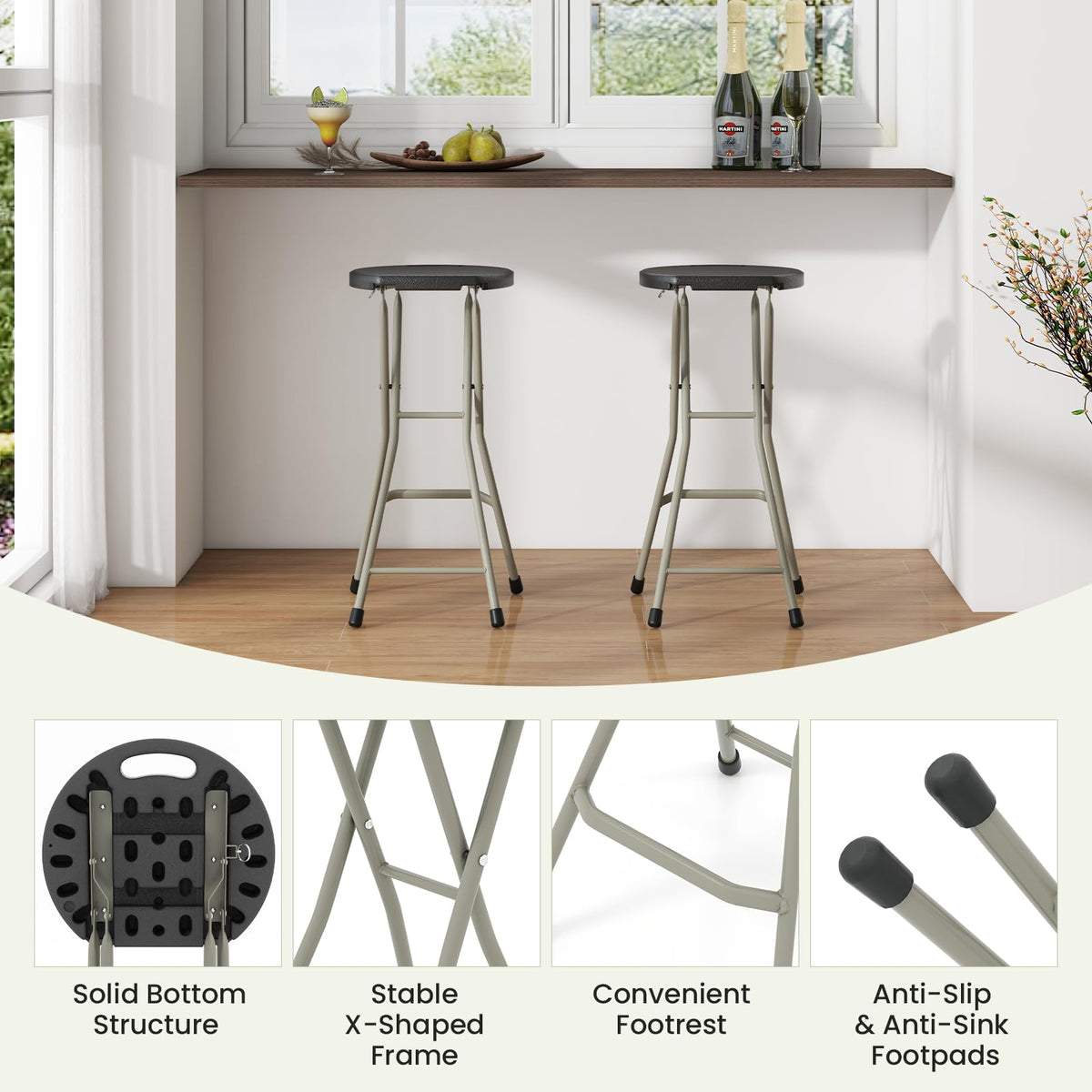 GYMAX folding stool with steel frame provides sturdy seating up to 330lbs