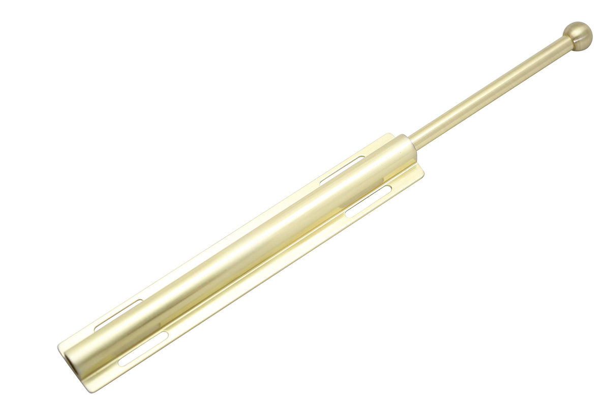 H. Bowes 12 inch valet rod in satin brass shown in closet setup for easy access