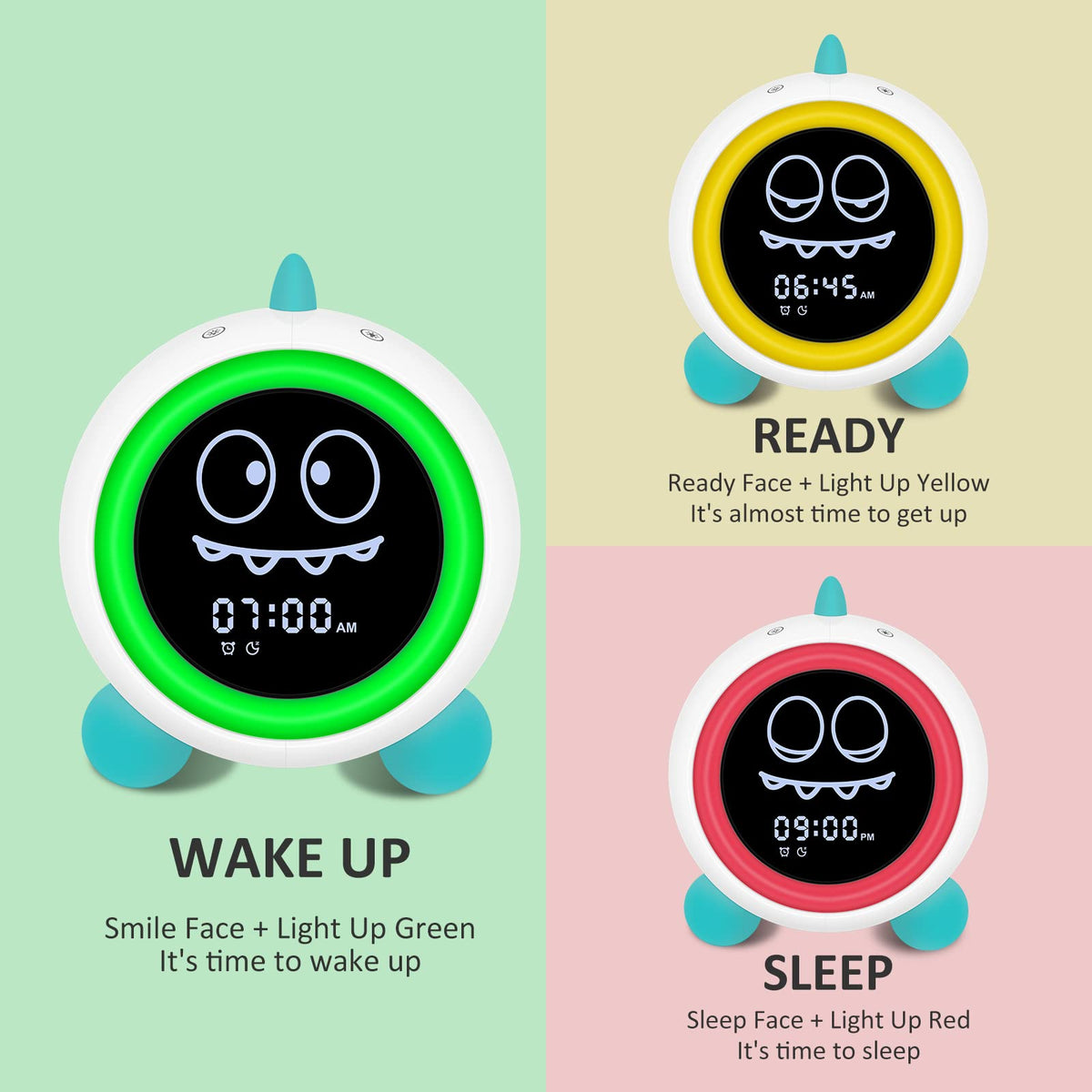 H-chin Kids Alarm Clock night light options illuminate softly for bed
