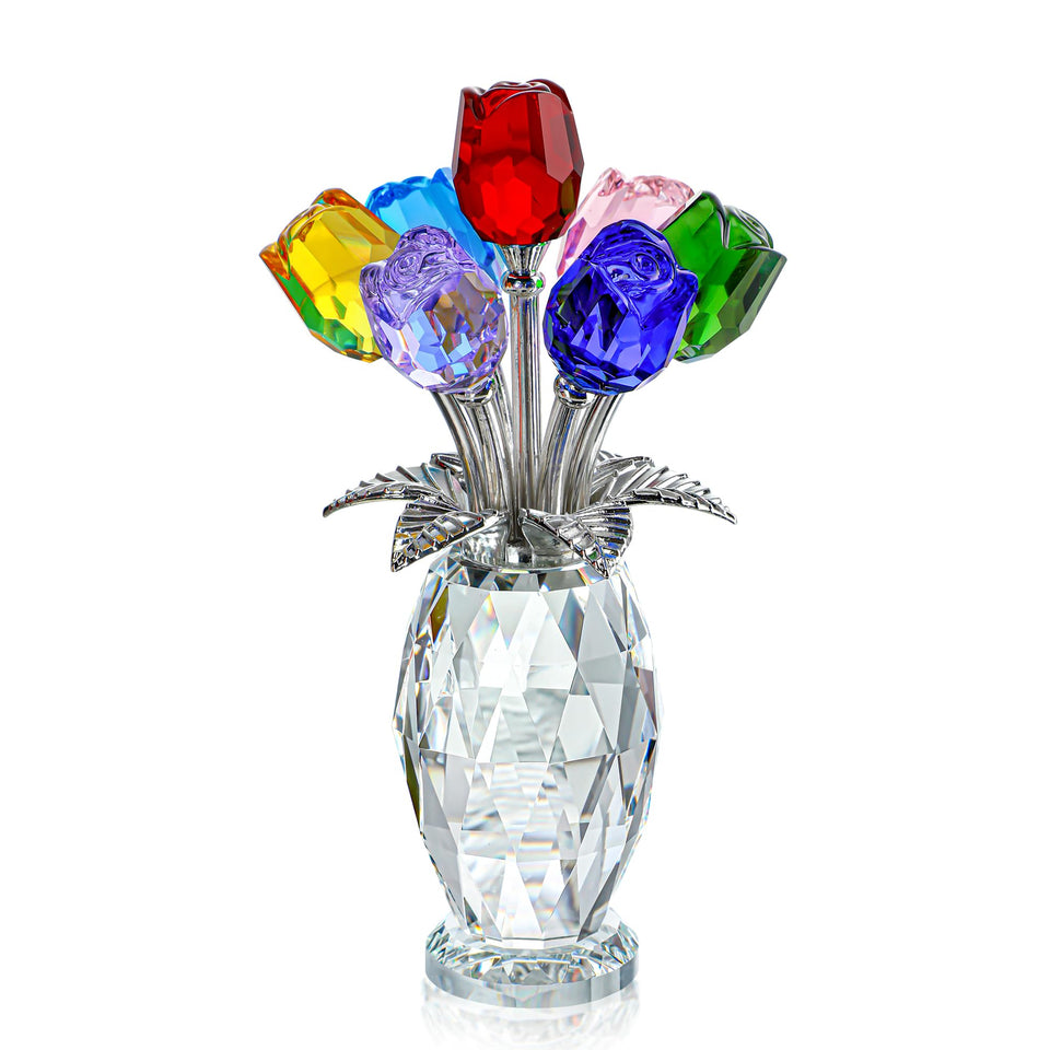 HD Hyaline Dora crystal rose figurine front view with elegant petals and stem