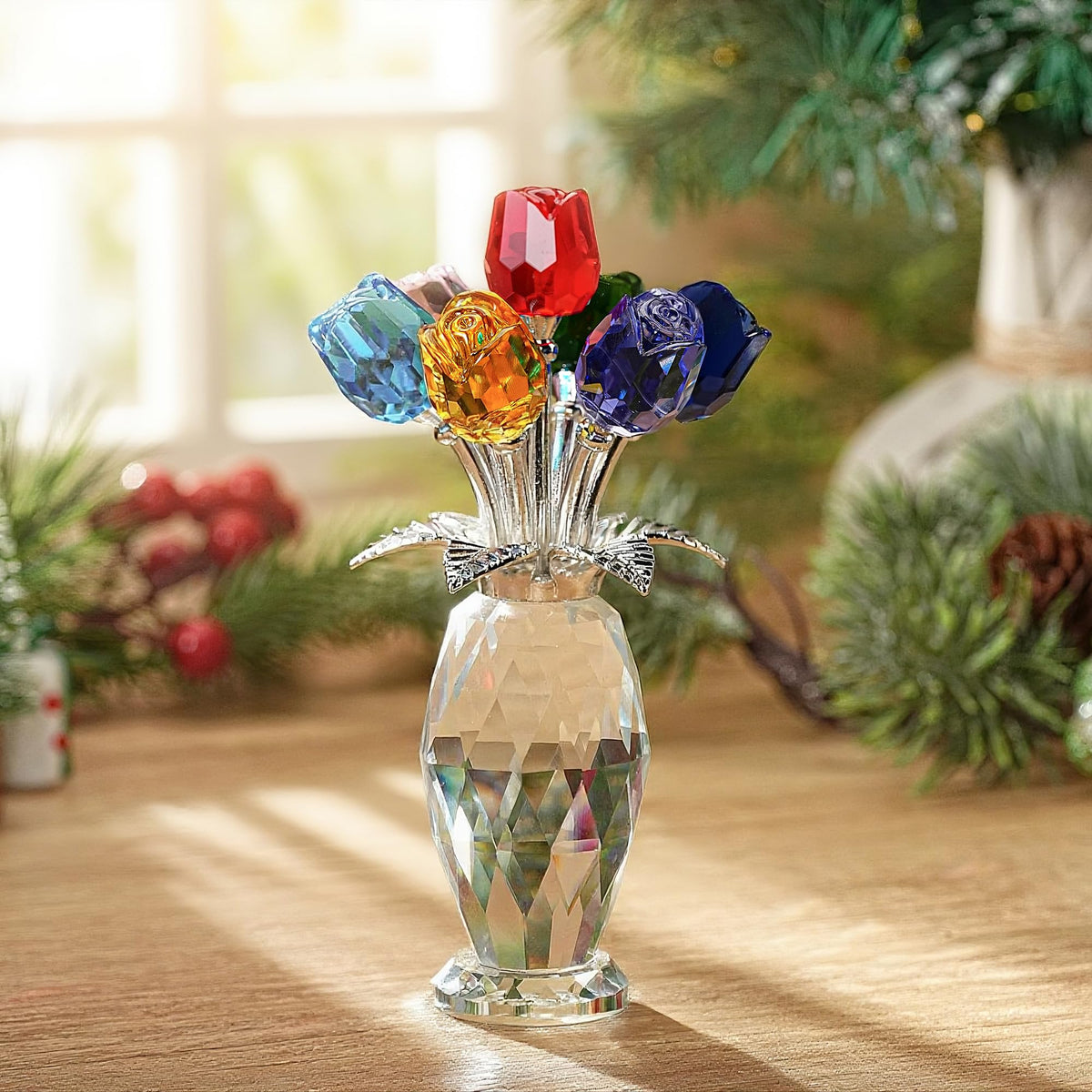 HD Hyaline Dora crystal rose figurine close-up of petal details and sparkle
