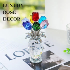 HD Hyaline Dora crystal rose figurine vase and stem display for desk or shelf