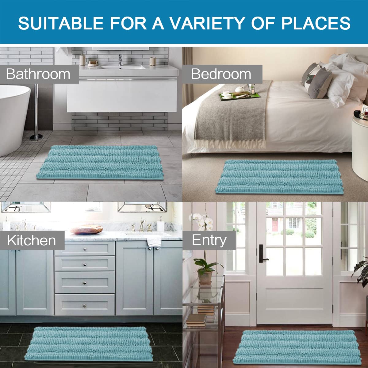 H.VERSAILTEX Aqua Haze bath rug in entryway for versatile styling.