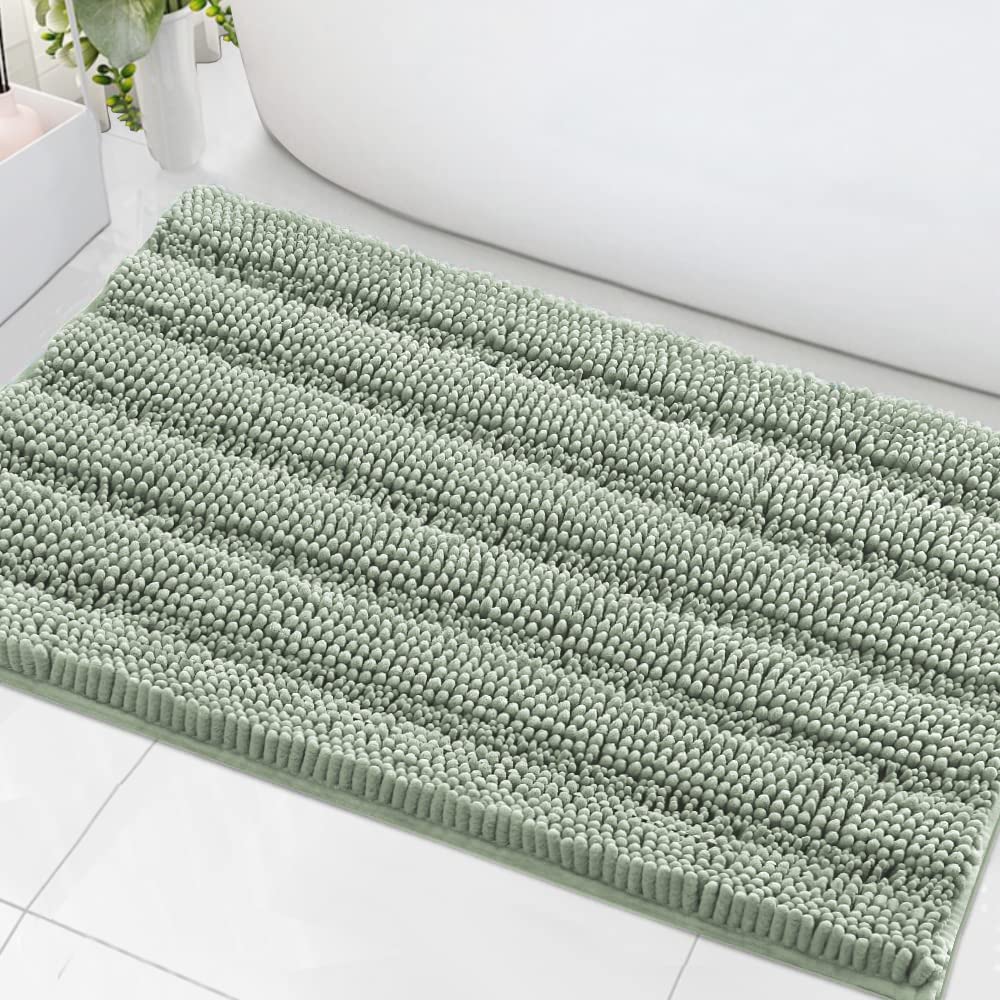 H.VERSAILTEX chenille striped sage bath mat for plush comfort underfoot