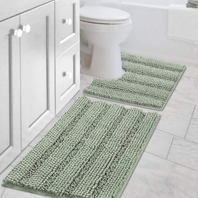 H.VERSAILTEX 2pc sage striped bath rug set adds plush comfort for feet.