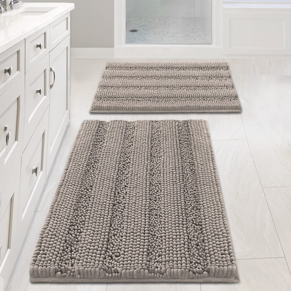H.VERSAILTEX striped ultra thick chenille bath rug set for plush underfoot comfort.