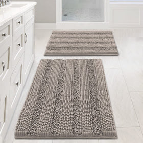 H.VERSAILTEX striped ultra thick chenille bath rug set for plush underfoot comfort.