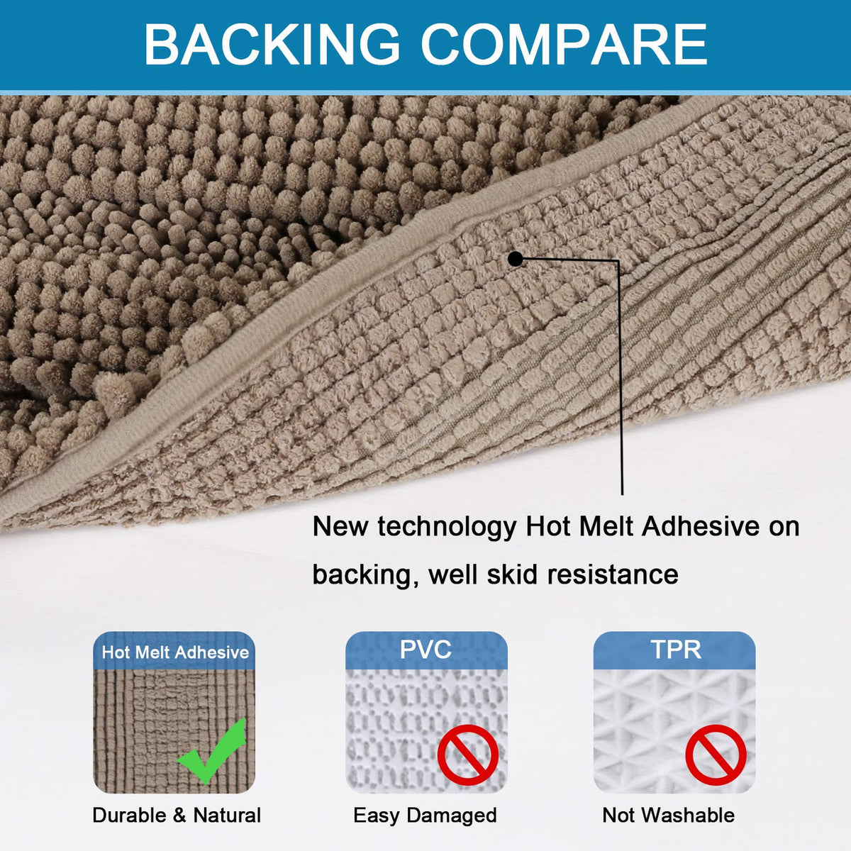 H.VERSAILTEX bathroom rug with non slip backing for safety