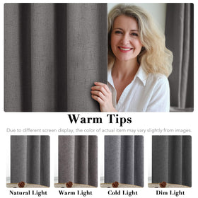 H.VERSAILTEX bedroom window setup features two-panel linen blackout drapes for a modern look.