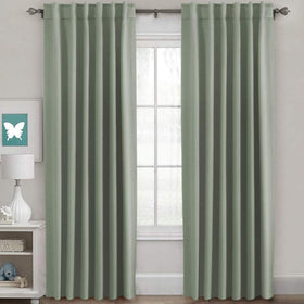 H.VERSAILTEX blackout curtain panel back-tab for easy hanging and light blocking.