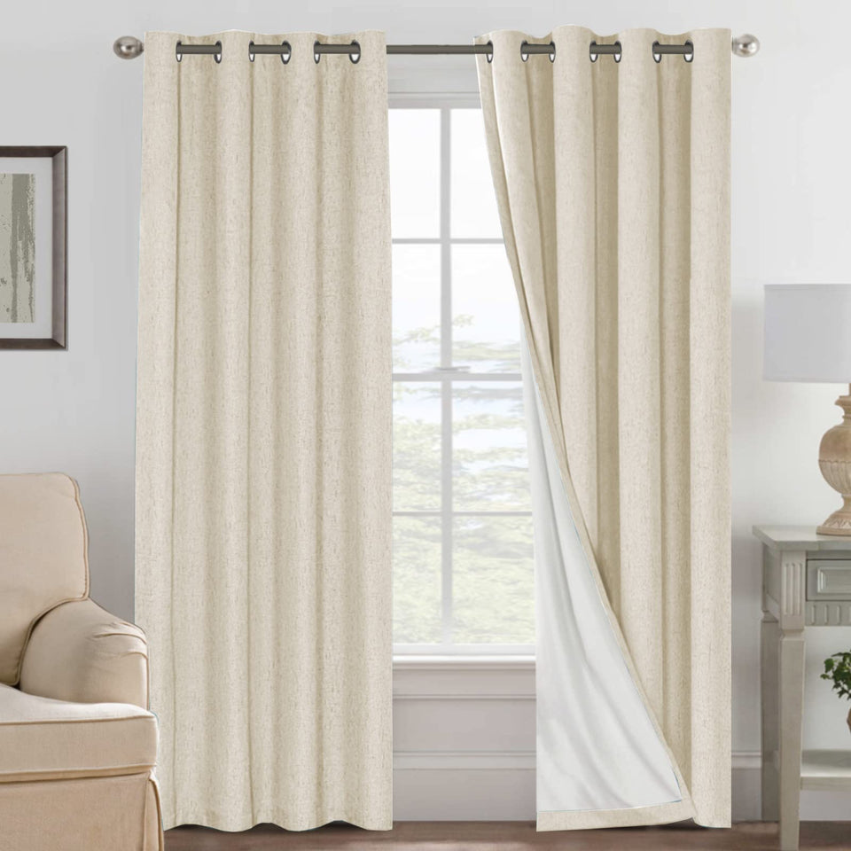 H.VERSAILTEX blackout curtains close-up in bleached sand showing soft texture for bedroom privacy.