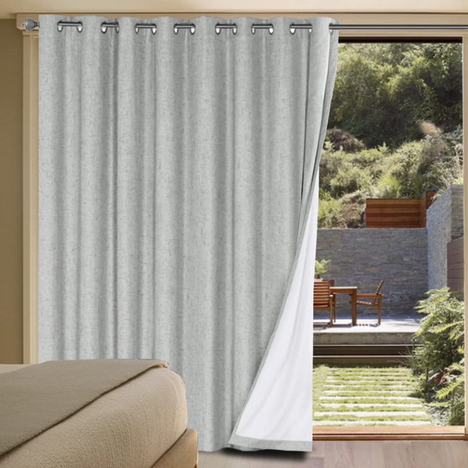 H.VERSAILTEX Glacier Gray blackout linen curtain front view showing full light blockage