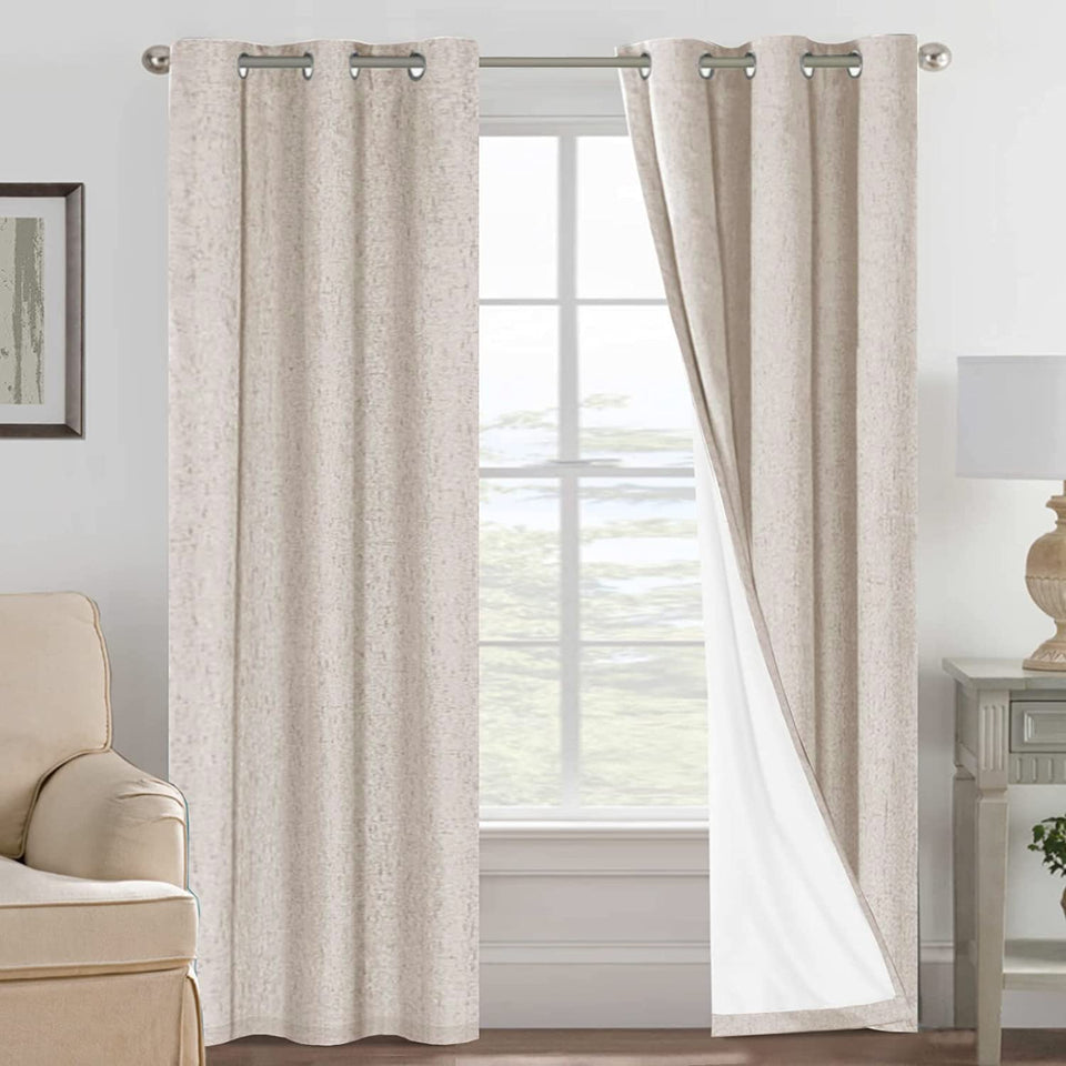 H.VERSAILTEX blackout linen curtains front view in natural color offering full privacy