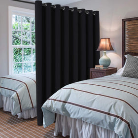 H.VERSAILTEX patio curtain on rod showing easy hanging and smooth sliding