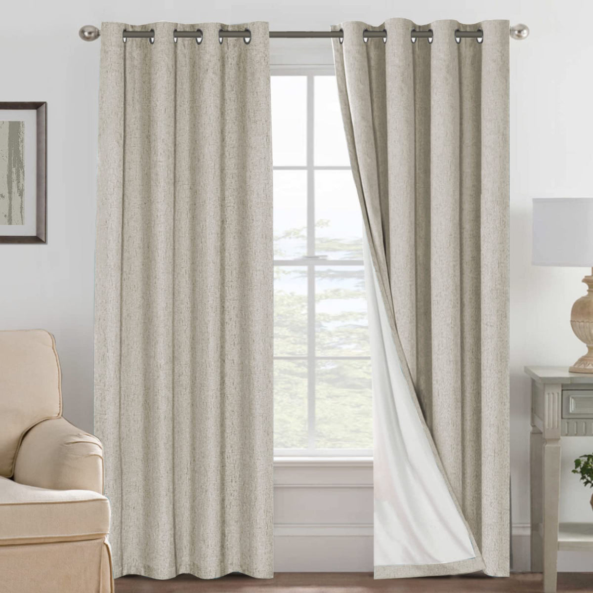 H.VERSAILTEX cobblestone blackout curtains packshot showing full light blocking.