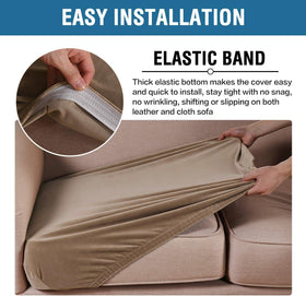 H.VERSAILTEX cushion slipcover camel-04 shown on seating with easy-care material.