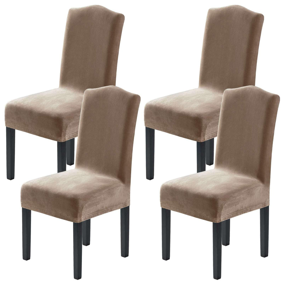H.VERSAILTEX taupe velvet dining chair cover on chair enhances room style and protection