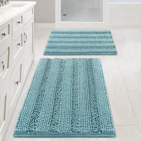 H.VERSAILTEX Aqua Haze bath rug 32x20 shows plush chenille for soft, cozy steps.