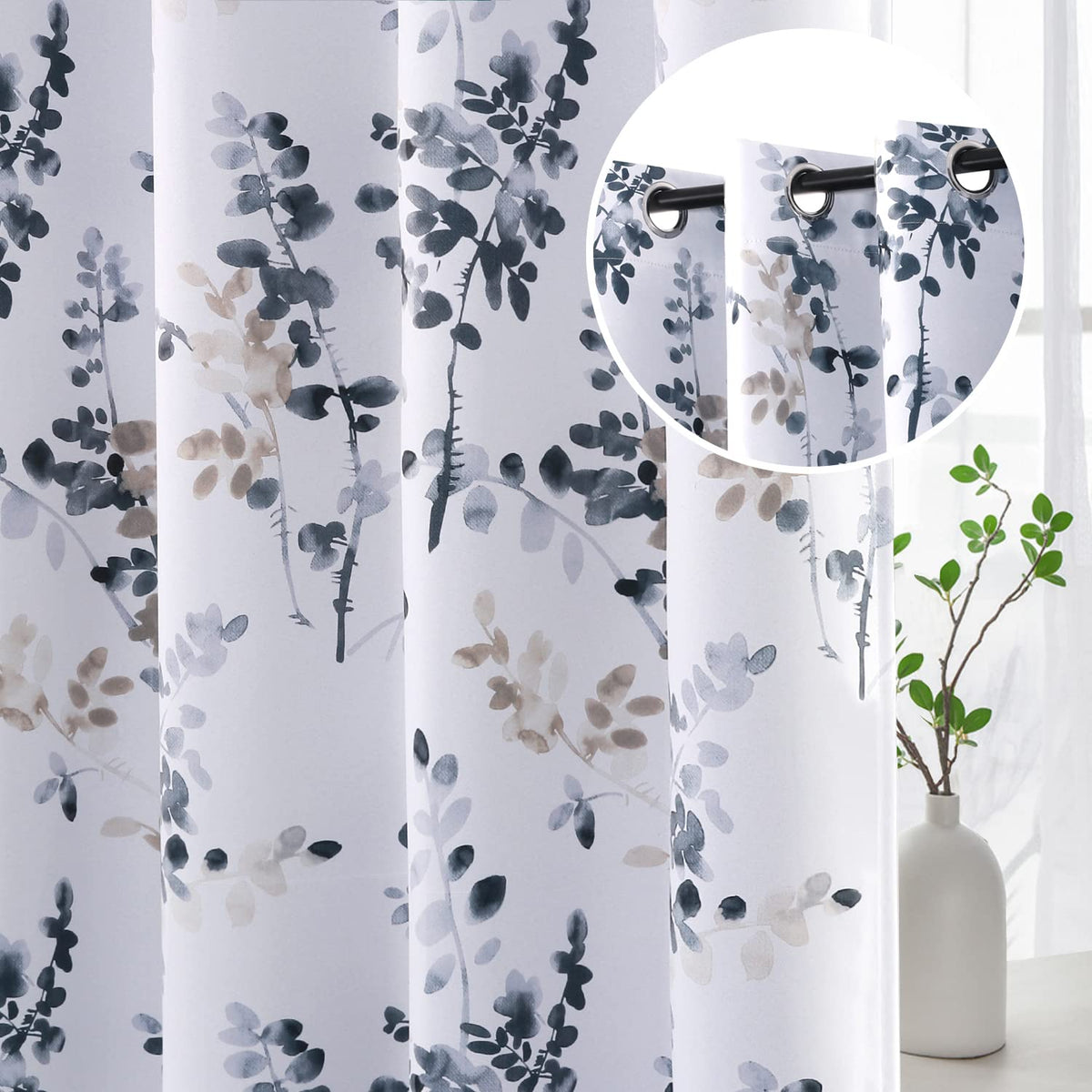 H.VERSAILTEX floral blackout curtain in bluestone blocks light for day sleepers.