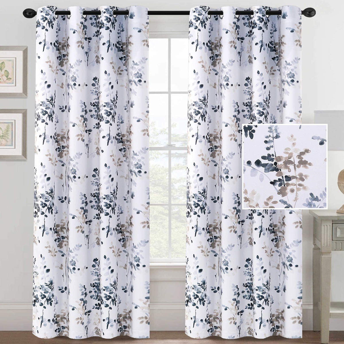 H.VERSAILTEX taupe floral blackout panel adds privacy and refined style.