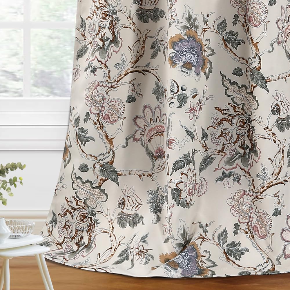 H.VERSAILTEX floral-print sage-brown drapes block light while adding cozy decor.
