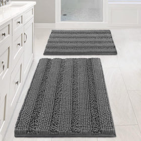 H.VERSAILTEX grey bath rug set, ultra thick plush chenille for feet comfort
