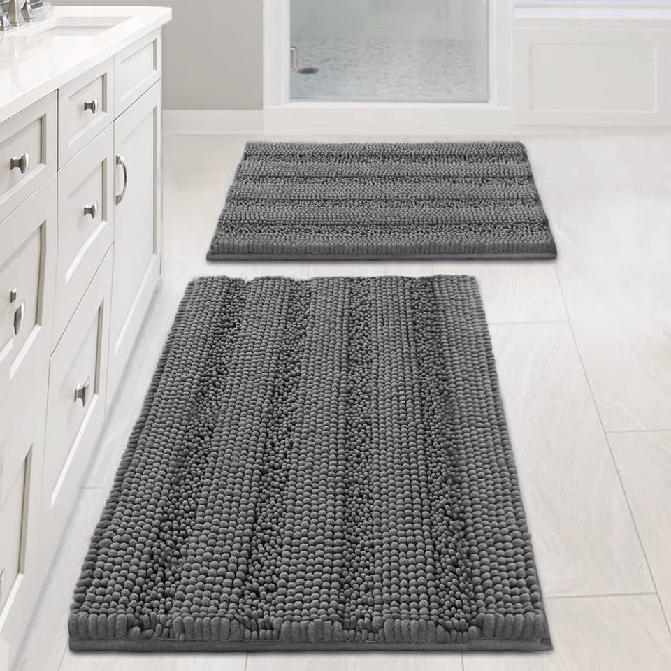 H.VERSAILTEX grey bath rug set, ultra thick plush chenille for feet comfort